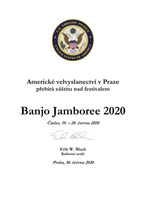 Banjo Jamboree 2020 v Čáslavi - záštita Amerického velvyslanectví